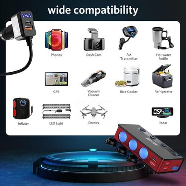 Розподільник прикурювача 9 в 1, адаптер автомобільного зарядного пристрою BESTEK 180 Вт з 65 Вт PD і 4 портом QC3.0 автомобільний