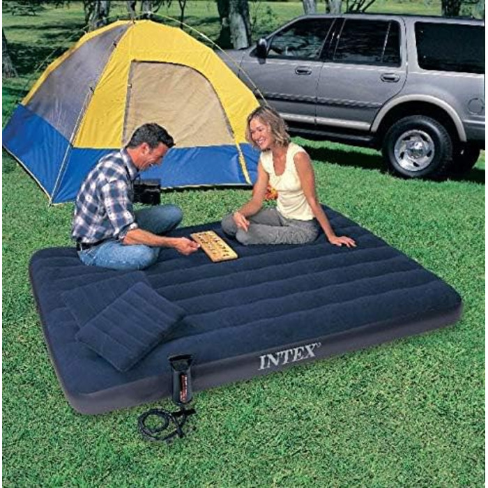 Надувне ліжко Intex Classic Downy Set - Queen - 152 x 203 x 22 см - 4 місця - Синє односпальне