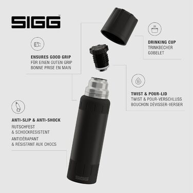 Ізольована пляшка для води Термос Alpine Star Black з чашкою Зберігає напої гарячими 20 годин, холодними 72 години Компактна та міцна Герметична Без BPA Для активного відпочинку, кемпінгу та походів Чорна 0,75 л (750 мл)