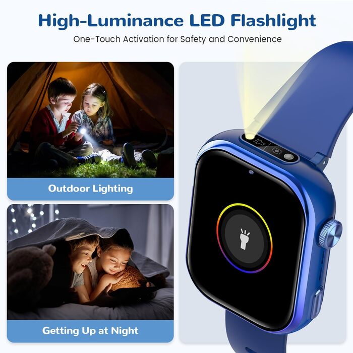 Дитячий смарт-годинник з GPS та телефоном, дитячий смарт-годинник IP68 з відеодзвінками, двома режимами, SOS, шкільним режимом, голосовим чатом, SMS, ліхтариком, крокоміром, будильником, дитячий годинник для дівчаток та хлопчиків, синій