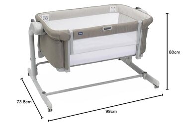 Приліжкове ліжечко для немовлят, з режимом гойдання, функцією нахилу, відкидною бічною панеллю, регульованою висотою, 4 колеса, включаючи матрац та дорожню сумку, бежевий Magic Evo Beige, 2Me Magic Evo