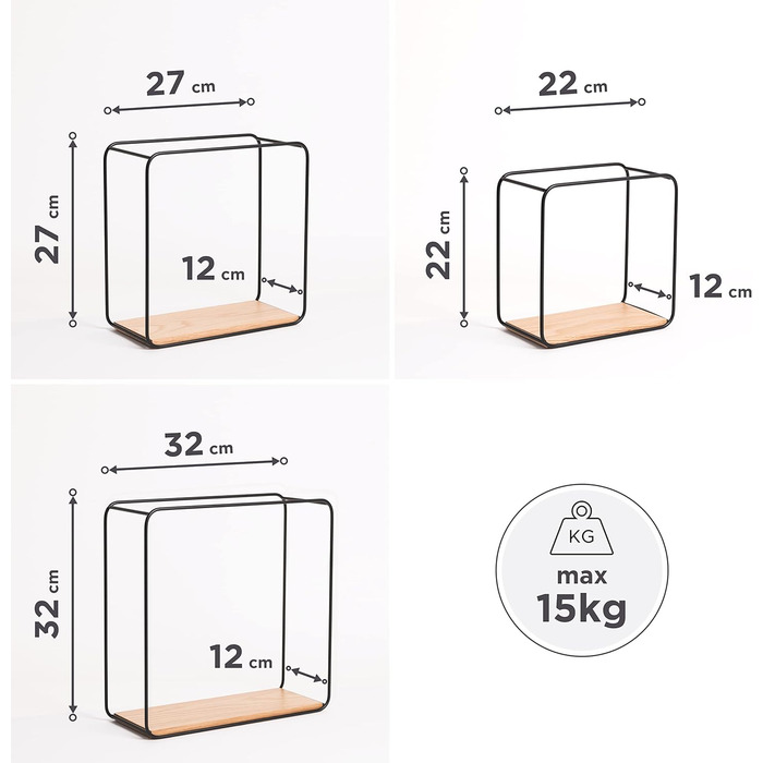 Набір настінних полиць -Jona- 3-компонентна підвісна полиця з металу та шпону натурального дерева настінна прикраса та полиця для