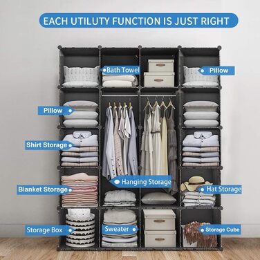 Шафа BRIAN & DANY на 8 кубів, модульна система полиць, пластикова шафа з дверима та 1 вішалкою, глибші відділення, ніж зазвичай (45 см проти 35 см) для більшого простору, стиль принта на 8 кубів