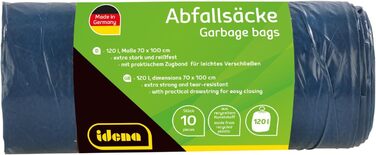 Набір пакетів для сміття, 5 рулонів по 10 пакетів у кожному, сині, 120 літрів, 40 мкм надзвичайно міцні та стійкі до розривів, з практичним шнурком, пакети зі шнурком синього кольору, 5 рулонів, 50056-5 -