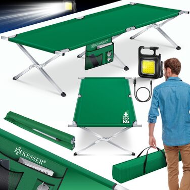 Кемпінгове ліжко KESSER, розкладне ліжко, включаючи сумку для перенесення, туристичний ліхтарик та бічну кишеню, розміром 190 см або 210 см. Міцне похідне ліжко, вантажопідйомність 150 кг, металева труба, тканина Оксфорд 600D, портативне, зручне дорожнє л