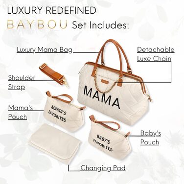 Пеленальна сумка для лікарні Baybou Mama, сумка-сумка для пологів та пологів, сумка для мами для дитини та подорожей, велика, беже