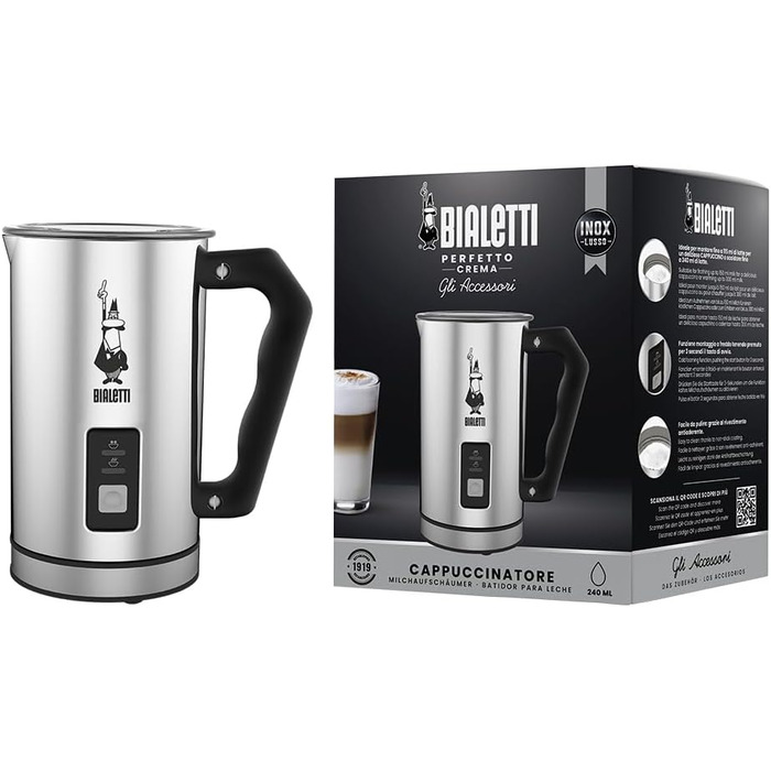 Ємність 240 мл, 500 Вт, 1 чашка Нержавіюча сталь, сріблясто-чорний один розмір срібло, 0004430 Montalatte Elettrico