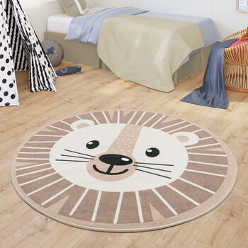 Домашній килим Дитяча кімната Дитячий килим Дитячий килимок для хлопчиків і дівчаток круглий сучасний, колір бежевий, розмір Ø 80