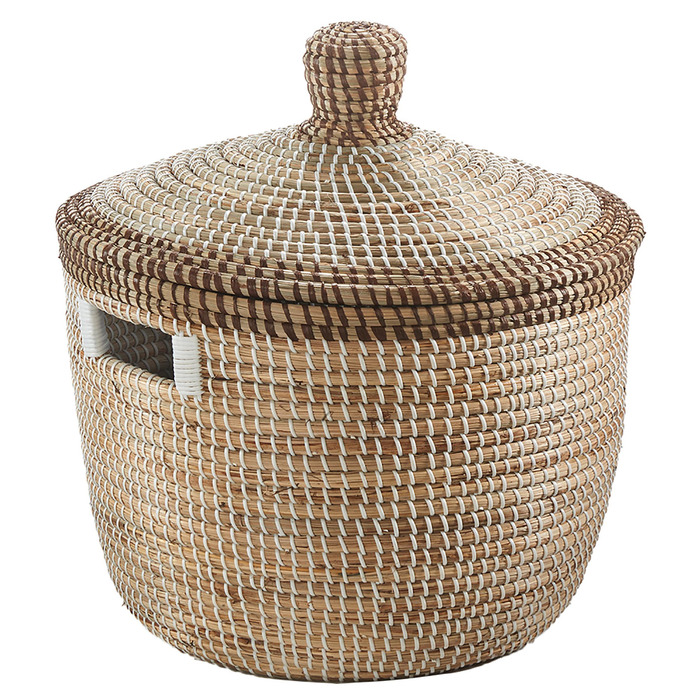 Кошик Kobolo TAIPAN зі зміями та морською травою Ø 42 см, В 45 см Кошик ручної роботи з кришкою бежевого кольору Кошик для білизни Декоративний кошик Виготовлений з натурального матеріалу для білизни, іграшок та журналів