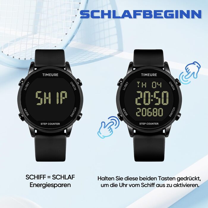 Жіночий крокомір, крокомір для ходьби, не потрібен додаток/телефон, водонепроникний фітнес-трекер калорій, відстеження відстані, будильник, великий цифровий дисплей, годинник, TU-2509 повністю чорний