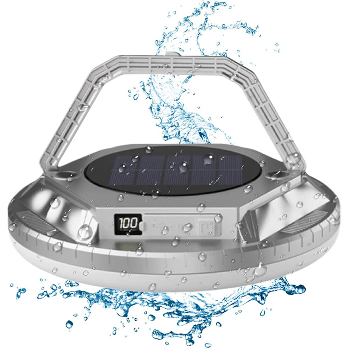 Ліхтар для кемпінгу Сонячні ліхтарі для намету 1600 люмен Водонепроникний світлодіодний ліхтар Для використання на вулиці, у саду, на подвірї, на патіо, на балконі, для піших прогулянок, з рюкзаком, сріблястий