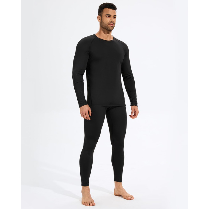 Комплект із 2 чоловічих термобілизни, функціональна білизна, комплект лижної білизни, зимова тепла флісова підкладка, довга білизна, дихаюча термомайка для чоловіків, чорний/чорний, XXL