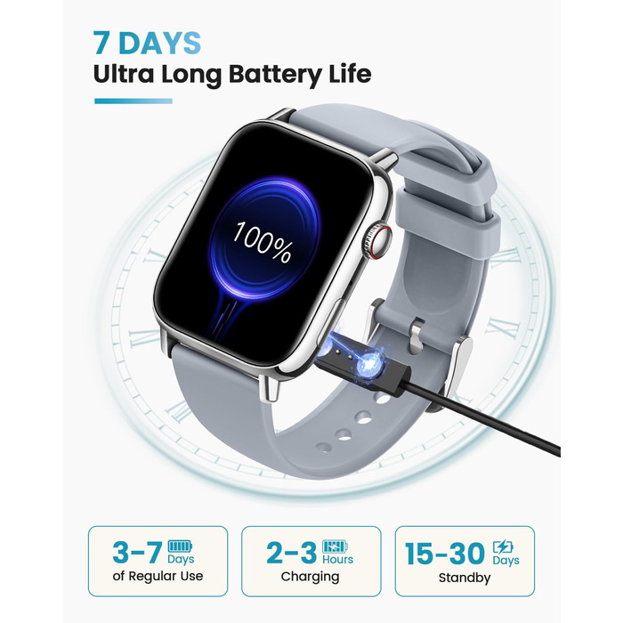 Розумний годинник для чоловіків та жінок з монітором/ЕКГ/ВСР/фітнес-годинник 1,83 дюйма з 24-годинним вимірюванням серцевого ритму/артеріального тиску/SpO2/сну/екстреного виклику SOS, понад 145 спортивних режимів, фітнес-годинник, крокомір, iOS, Android, 