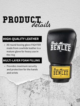 Боксерські рукавички BENLEE Fighter Leather 12 oz, чорні/червоні, одинарні