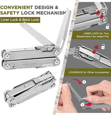 Багатофункціональні плоскогубці з нержавіючої сталі SwissTech 17-IN-1 Складаний багатофункціональний інструмент Багатофункціональн