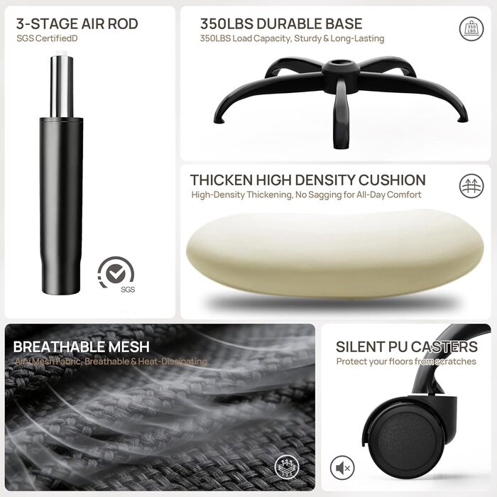 Ергономічне офісне крісло Mimoglad, сертифіковане BIFMA, відкидні підлокітники та кут нахилу 135, регульована поперекова опора, компактне робоче крісло для бізнесу/команди, офісу та дому (чорне, 136 чорно-чорний каркас, сучасний)