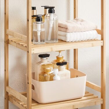 Бамбукова полиця SONGMICS, кухонна полиця, полиця для ванної кімнати, книжкова полиця, окремостояча полиця з 3 полицями, 31,5 x 45 x 80 см, для ванної кімнати, кухні, вітальні, спальні, балкону, натуральний колір BCB073N01 натуральний колір 3 рівні (80В с