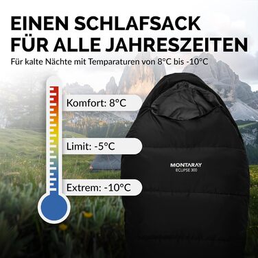 Спальний мішок для мами від 8C до -5C З подушкою на 3-4 сезони 300 г/м - Спальний мішок для зимового та літнього використання (80x220 см) - Ковдра та спальний мішок-кабінка для жінок та чоловіків (теплий) Чорний