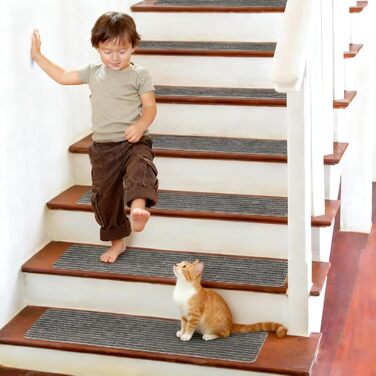 Сходинки, 15 шт. , протиковзкі килимки для сходів, самоклеючі килимки для сходів 76x20 см, для використання всередині приміщень, килимок для сходів, килимок для дітей, для літніх тварин (подвійні смужки), сірі подвійні смужки
