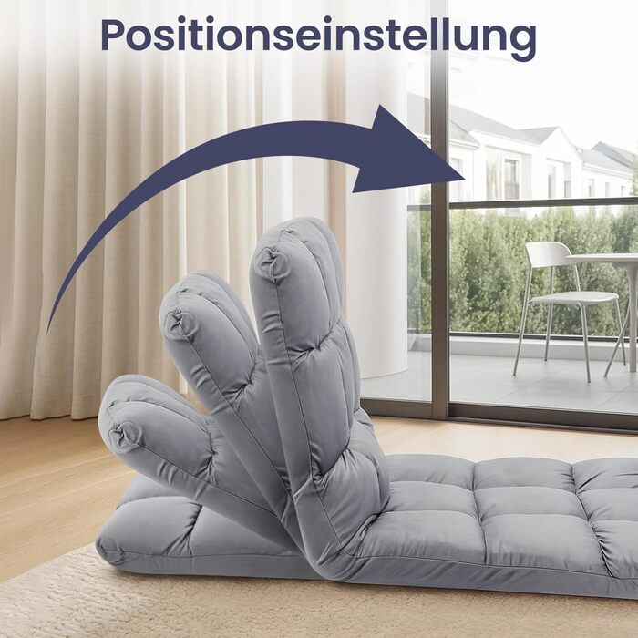 Розкладне крісло для підлоги, диван-лінивець з регульованою спинкою, крісло-реклайнер, складна поверхня для сидіння та лежання, розкладне крісло для підлоги, диван-лінивець, крісло-реклайнер для вітальні, офісу, для медитації (сірий)
