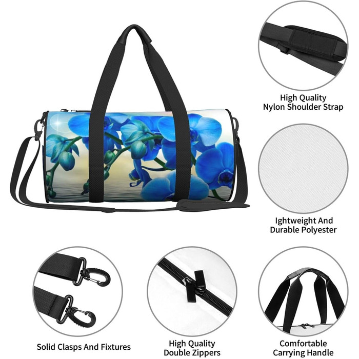 Спортивна сумка для подорожей з елегантним орхідейним принтом, чорна, універсальний розмір