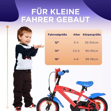 Дитячий велосипед Volare 12, 14, 16 для дівчаток та хлопчиків 36 років Офіційно ліцензований з дизайном персонажа З додатковими колесами, ножним та ручним гальмами, регульоване сидіння та легка збірка Spider-Man 12