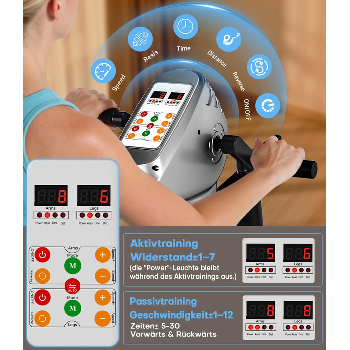 Оновлено Педальний тренажер, новий педальний тренажер 2026 року для дому з опором швидкістю, електричний велотренажер для людей похилого віку з великим РК-дисплеєм, тренажер для рук і ніг 2-в-1 Оновлено Подвійні двигуни - сірий