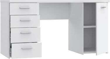 Письмовий стіл FORTE Net106 з 4 шухлядами та 1 дверцятами, інженерна деревина, матово-білий, 145 x 60 x 76,3 см. Матово-білий, 4 шухляди, 1 дверцята.