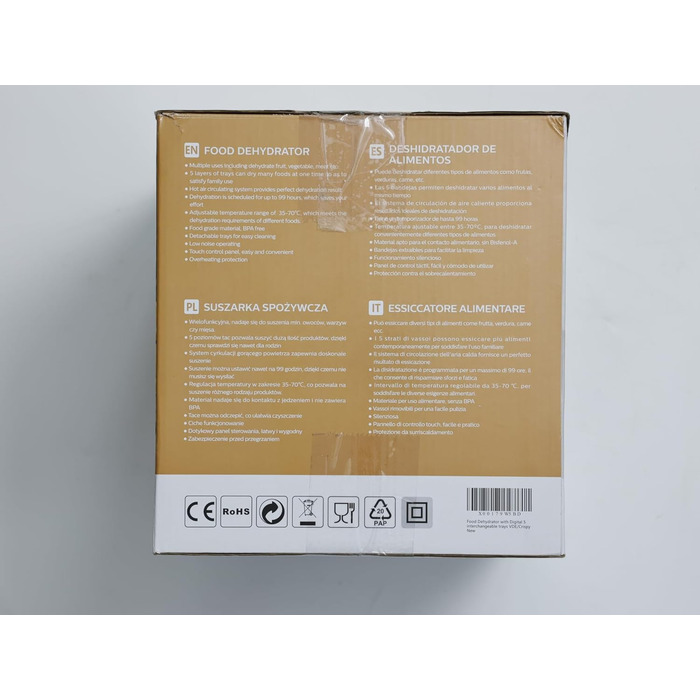 Дегідратор, дегідратор з регулятором температури, 240 Вт, 35-70 C, таймер на 99 годин, 5 вставок, дегідратор з нержавіючої сталі для м'яса, фруктів, овочів, дегідратор - без BPA