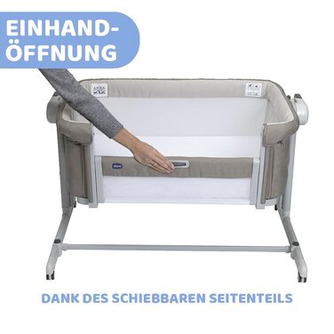 Приліжкове ліжечко для немовлят, з режимом гойдання, функцією нахилу, відкидною бічною панеллю, регульованою висотою, 4 колеса, включаючи матрац та дорожню сумку, бежевий Magic Evo Beige, 2Me Magic Evo