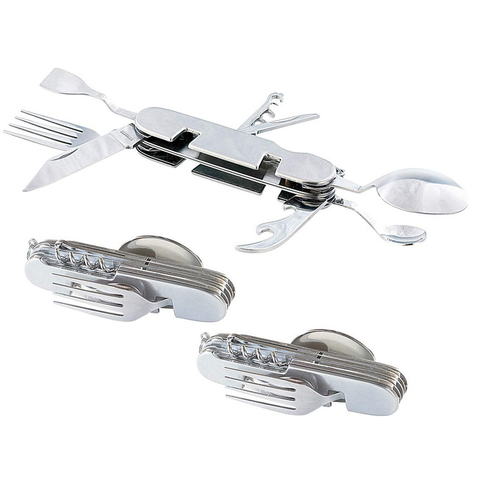 Кемпінговий ніж PEARL набір із 3 складних столових приборів з нержавіючої сталі 9-в-1 для кемпінгу та активного відпочинку (складні столові прибори для пікніка, кишеньковий ніж, складаний)