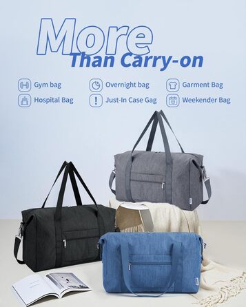 Складана дорожня сумка Narwey, ручна поклажа, сумка для вихідних для жінок та чоловіків, ручна поклажа Easyjet 45x36x20 см, мала дорожня сумка, ручна поклажа, ручна поклажа для літака, спортивна сумка 25 л (чорна) A-black 44 x 30 x 19 см