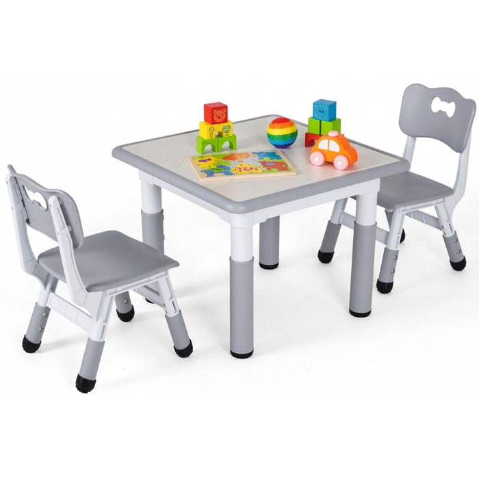 Дитячий стіл Clevich з 2 стільцями, комплект столу та стільців, дитяча група сидінь з регульованою висотою, дитячі меблі для дитячої кімнати, художній стіл та група сидінь - ергономічний, багатофункціональний - сірий