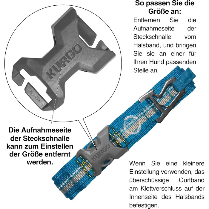 Нашийник Kurgo RSG для собак, з швидкою застібкою та світловідбиваючими смугами, зменшує тиск на шию, розмір S, синьо-сірий колір
