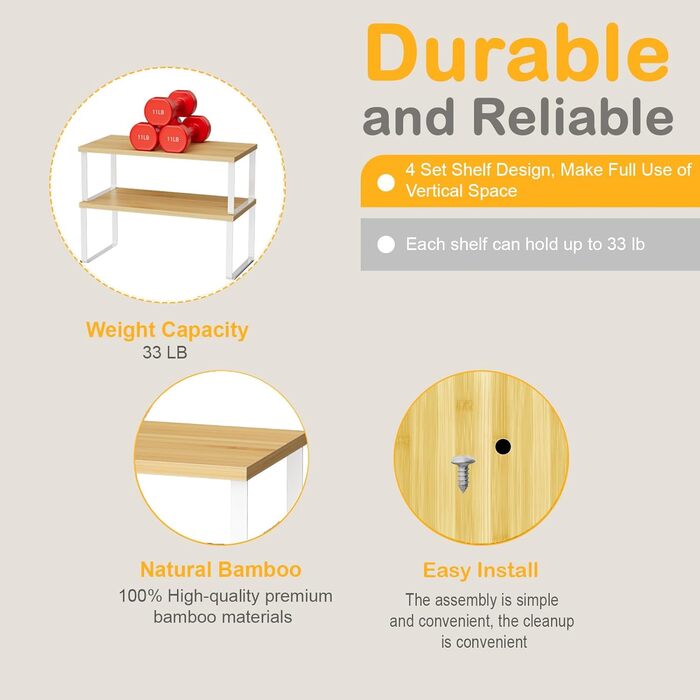 Органайзер для кухонних шаф, полиця з 4 предметів, вставка для кухонної полиці, полиця на кухонну стільницю, вежа для зберігання речей для кухні, ванної кімнати, вітальні - натуральний (натуральний)
