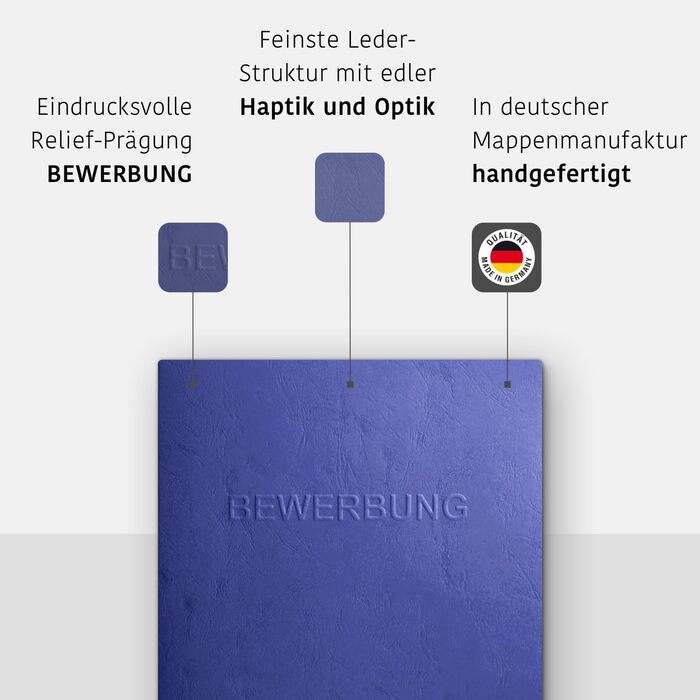 Двосекційних папок-аплікацій з 1 затискною рейкою з найкращої текстури шкіри та високоякісним тисненням APPLICATION (сині, 10 шт.) 10 шт. сині, 10