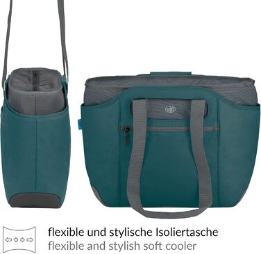 Сумка alfi ISO 2в1, 23 літри, колір морської сосни, термосумка-холодильник з поліестеру з додатковою сумкою для перенесення, ізольована сумка для покупок, сумка для басейну, сауни, ізольована сумка, гнучка, можна прати, колір морської сосни, 23 літри