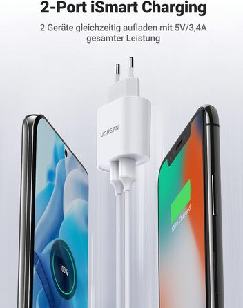 Зарядний пристрій 17W USB адаптер живлення 2-портовий 3.4A зарядний штекер з інтелектуальною технологією сумісний з iPhone 16/16 P