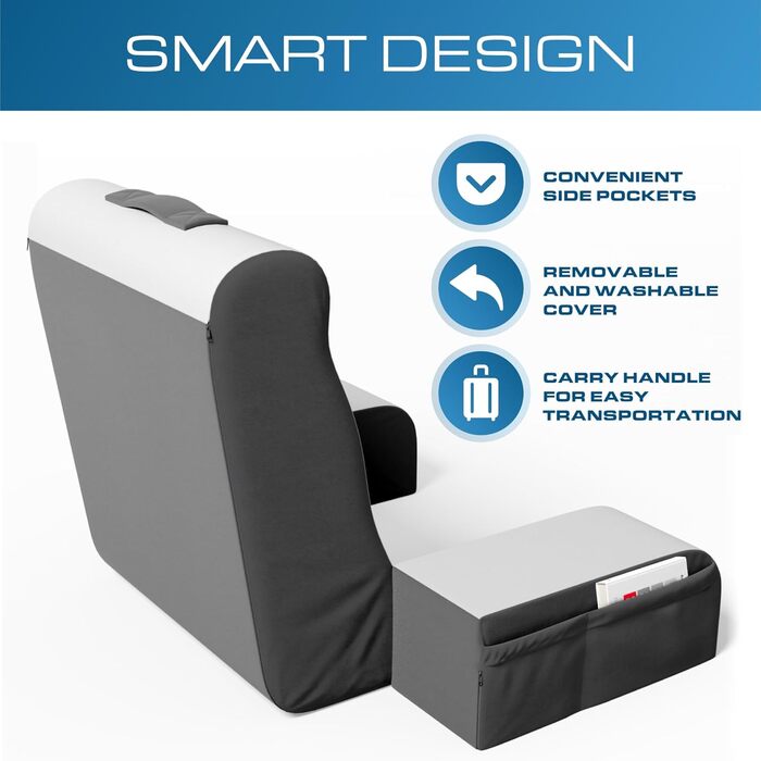 Подушка для читання Klbs Wedge, подушка для спинки ліжка, подушка з підлокітниками для телевізора, книг, ігор, для гуртожитку, спинка (сіра/біла, стандартна) стандартна сіра/біла