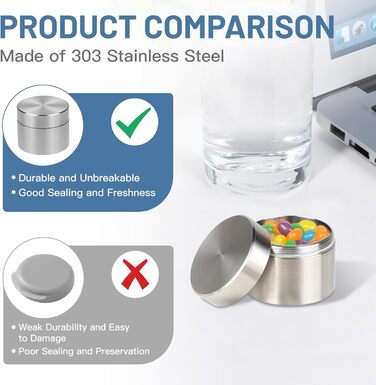 Герметична коробка Lalago 50 мл з нержавіючої сталі, бляшанка для чаю з нержавіючої сталі, коробка для таблеток, каністра для чайного листя, бляшанка для кави, портативна міні-коробка, портативна міні-коробка для ділових поїздок, подорожей, домашнього офі