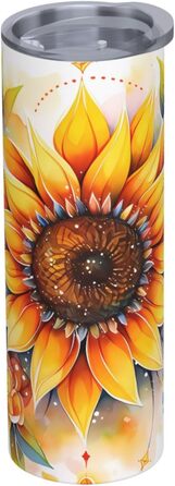 Кухоль з прямою трубочкою, 590 мл, жовтий соняшник, друкований олією, дорожній кухоль, підходить для кемпінгу, офісу та дому