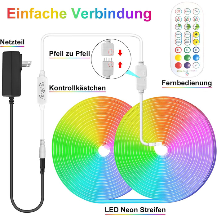 Метрова неонова світлодіодна стрічка, керування APP за допомогою пульта дистанційного керування, водонепроникна гнучка стрічка IP65, мотузкова лампа 24 В RGB, кілька режимів, застосовні до спальні, кімнати та зовнішнього оздоблення, 10-
