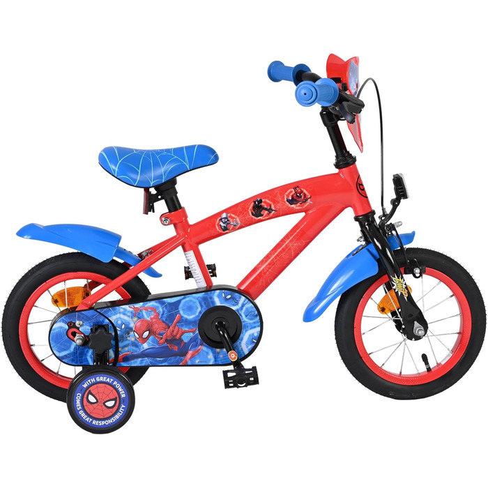 Дитячий велосипед Volare 12, 14, 16 для дівчаток та хлопчиків 36 років Офіційно ліцензований з дизайном персонажа З додатковими колесами, ножним та ручним гальмами, регульоване сидіння та легка збірка Spider-Man 12