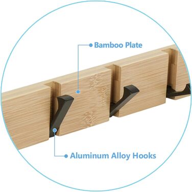 Гачки для пальто настінні сучасні, вішалка дерев'яна складна вішалка бамбукова з 5 рухомими гачками для курток, пальто, шарфів, су