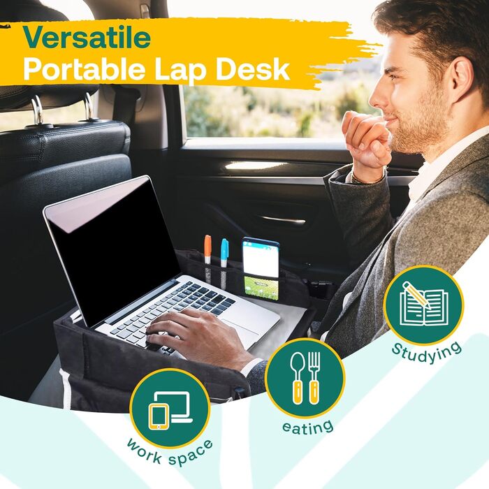 Мобільний робочий стіл для ноутбука та планшета TravelMate зручний піднос для подорожей, навчання та роботи з сумкою для зберігання, регульованим ременем та чохлом для планшета (до 15.6 дюймів), чорний