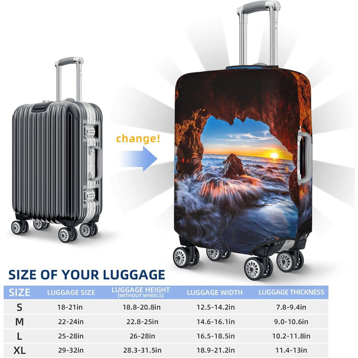 Чохол на валізу Куточок моря, еластичний, з принтом, водостійкий, захисний чохол для багажу (для валіз розміром 45,7 - 81,3 см), Чорний, Великий розмір