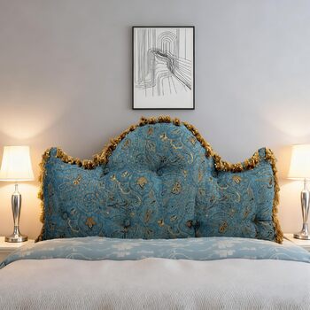 Розкішна європейська подушка для узголів&39я ліжка, класична вінтажна декоративна подушка з вишитим квітковим візерунком, м&39яка подушка для читання з опорою для спини, знімний чохол, бірюзово-блакитне узголів&39я, 140 см x 60 см x 15 см