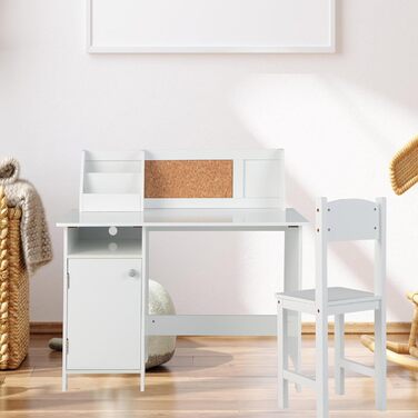 Дитяча парта LIFEZEAL з дерев'яним стільцем, навчальний стіл з відсіком для зберігання та дошкою, дитяча сидяча група від 3 років,