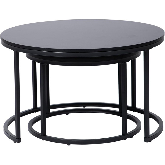 Набір з 2 круглих дерев&39яних журнальних столиків Home Collective, сучасний стіл для вітальні, бічний столик 2-в-1 з металевим каркасом для вітальні, офісу, дизайн лофт, двоспальний Чорний, великий, круглий