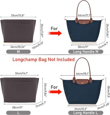 Органайзер для сумки Longchamp Le Pliage, фетровий органайзер для сумочки, з багатофункціональними кишенями великої місткості темно-сірий L